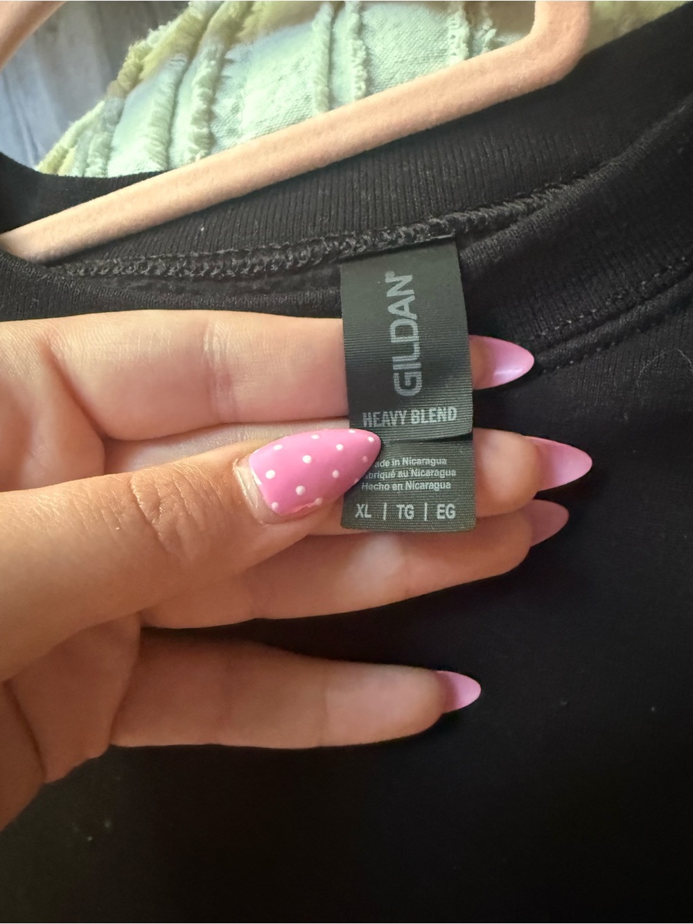 Gildan Black Heavy Blend Tee with Pink Accent Nails Visible